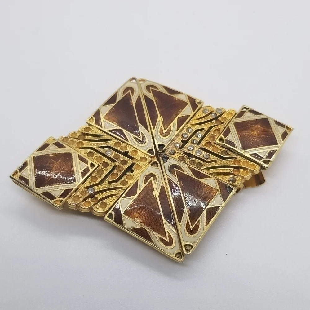 vintage Sandor Co gold tone and enamel belt buckle